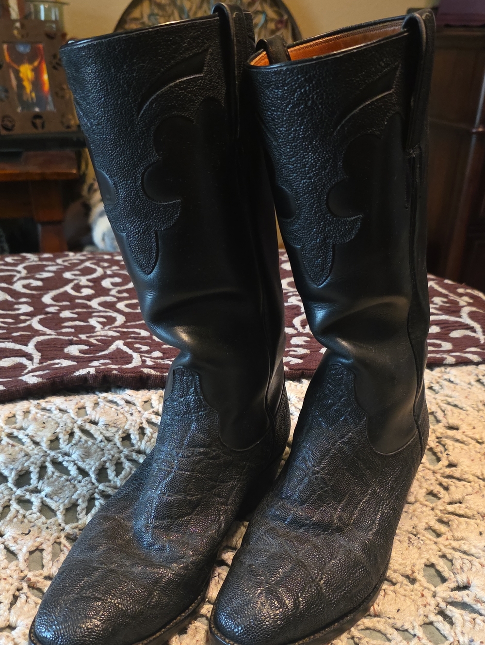 Vintage Mens Lucchese Black Leather Western Boots
